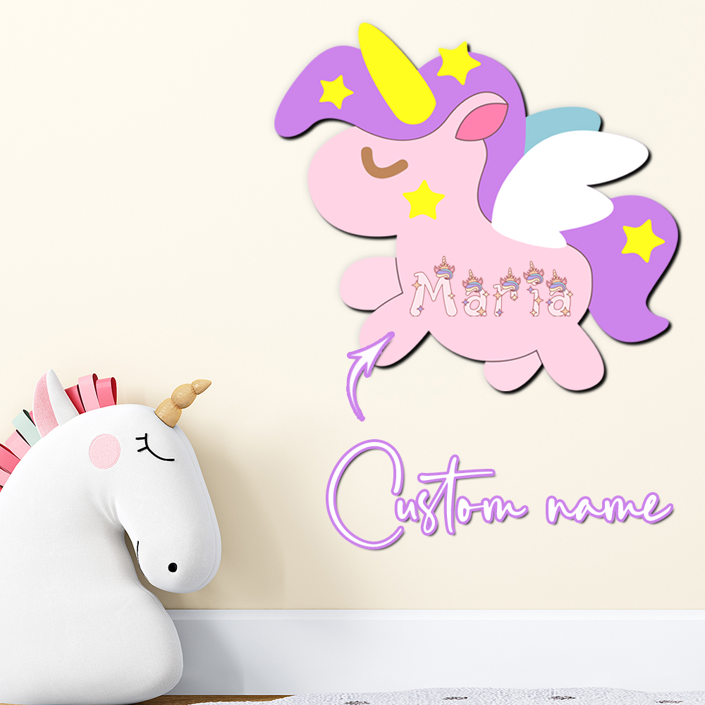 Baby Nursery Letters - カスタムユニコーン木製名前サイン、パーソナライズされた3D文字プレート、パステルカラーの女の子の寝室の壁飾り、ベビーシャワー、新生児、かわいい保育園用