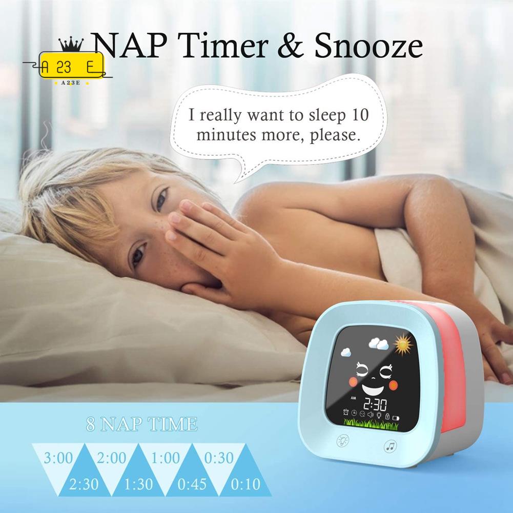 Sound Sleep Trainer Clock - A23E-1 子供用目覚まし時計セット、4色の幼児用ナイトライト付き子供用睡眠トレーナー時計、睡眠サウンドマシン（ブルー）