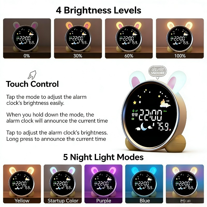 Sound Sleep Trainer Clock - 子供用目覚まし時計、起床準備完了、子供用睡眠トレーナー、ナイトライト、サウンドマシン、かわいい猫のデザイン、幼児向け楽しい目覚まし時計、ギフト