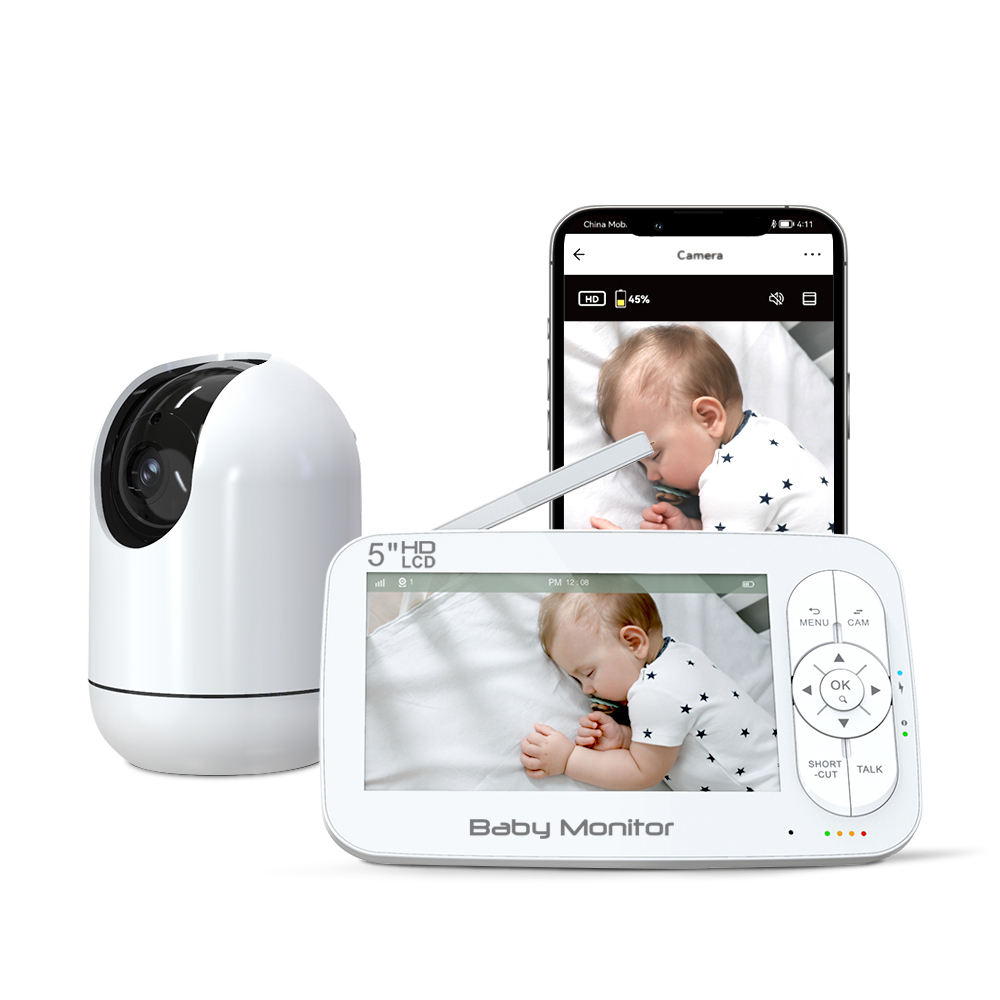Wearable Baby Monitor - 5インチ2MP 1080P APPリモートコントロールWIFIベビーカメラワイヤレスPTZ温度湿度表示ベビーモニターナニーカムベビーシッター