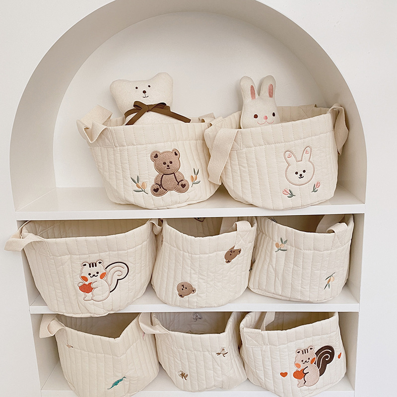 Baby Nursery Embroidery - ベビーおむつ収納袋おもちゃブロックオーガナイザーバッグ寝具マザートートボトルオリーブキルティング刺繍ポータブルバケットバッグ