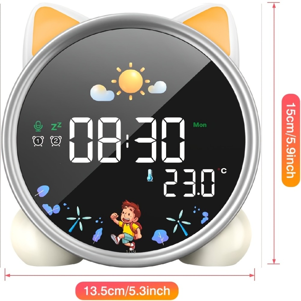 Sound Sleep Trainer Clock - 子供用目覚まし時計、起床準備完了、子供用睡眠トレーナー、ナイトライト、サウンドマシン、かわいい猫のデザイン、幼児向け楽しい目覚まし時計、ギフト