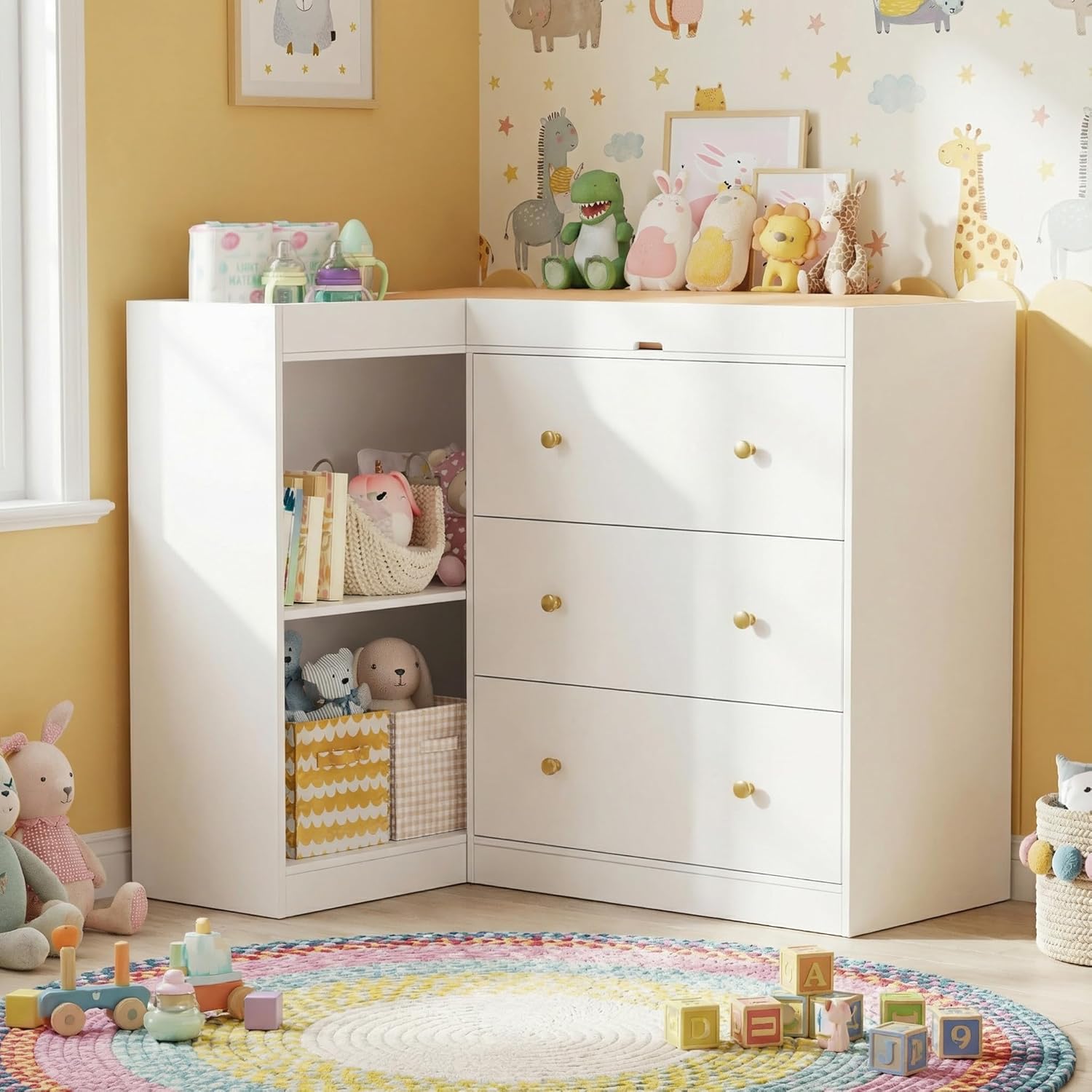 # コーナーナーサリー用おむつ交換台（引き出し＆棚付き）多機 - Baby Nursery Dresser Changing Table のレビューと価格
