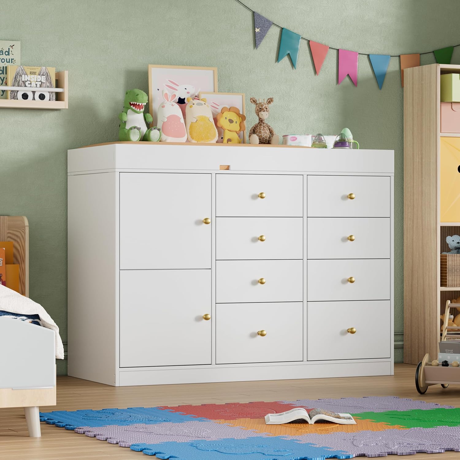 おむつ交換台付きベビーチェスト、クラシックなベビー用ナーサリ - Baby Nursery Dresser Changing Table のレビューと価格