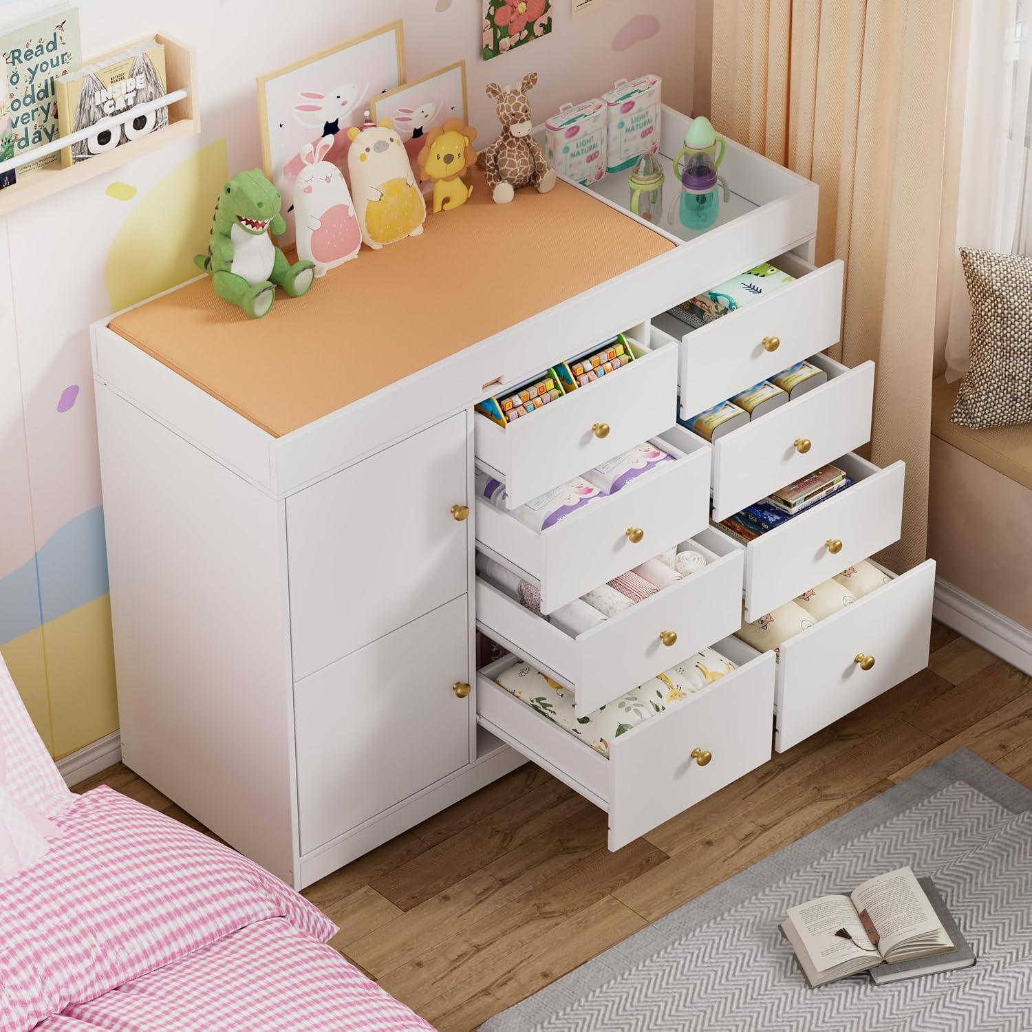 おむつ交換台付きベビーチェスト、クラシックなベビー用ナーサリ - Baby Nursery Dresser Changing Table のレビューと価格