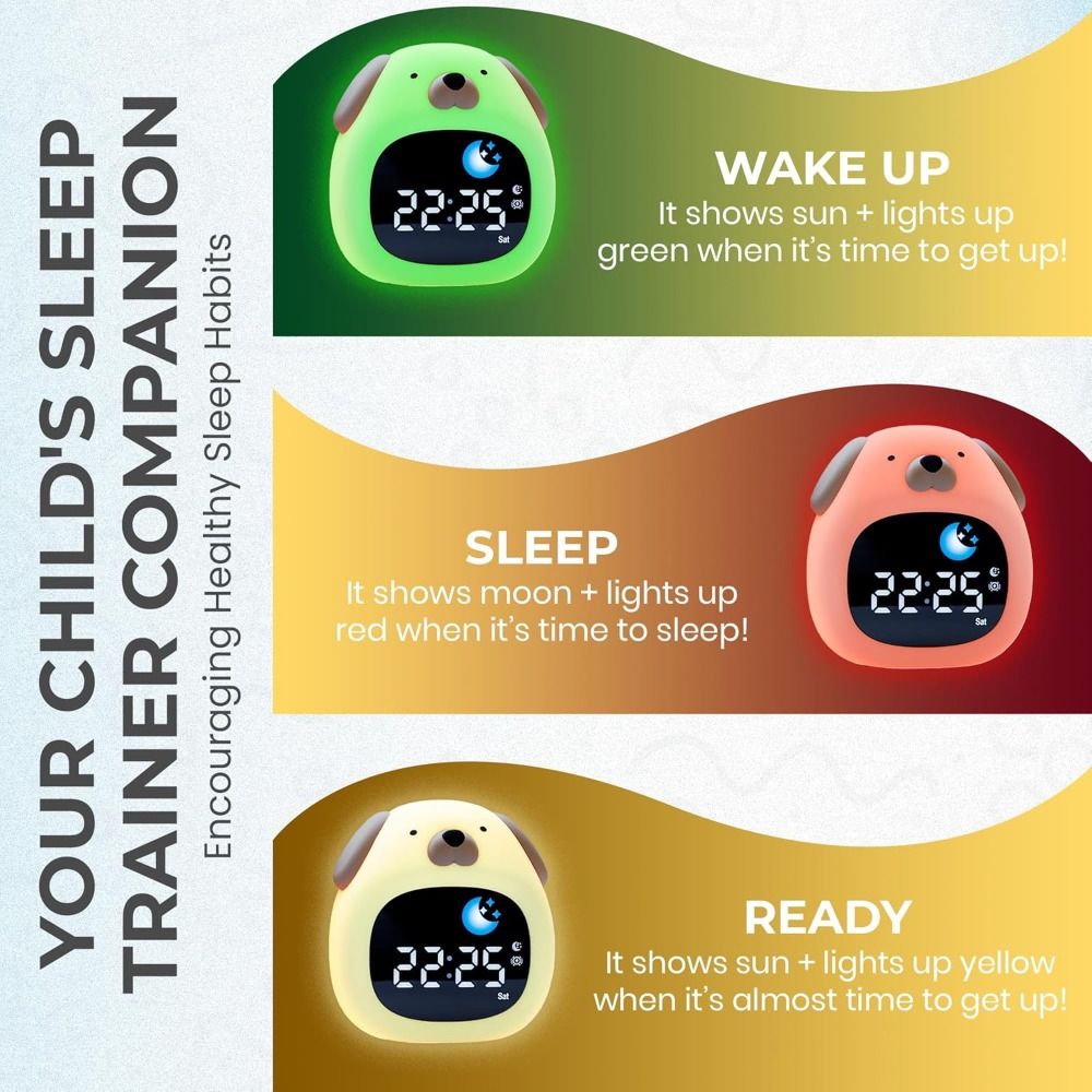 新しい明るい目覚まし時計、犬のデザイン、睡眠トレーナー機能付 - Sound Sleep Trainer Clock のレビューと価格