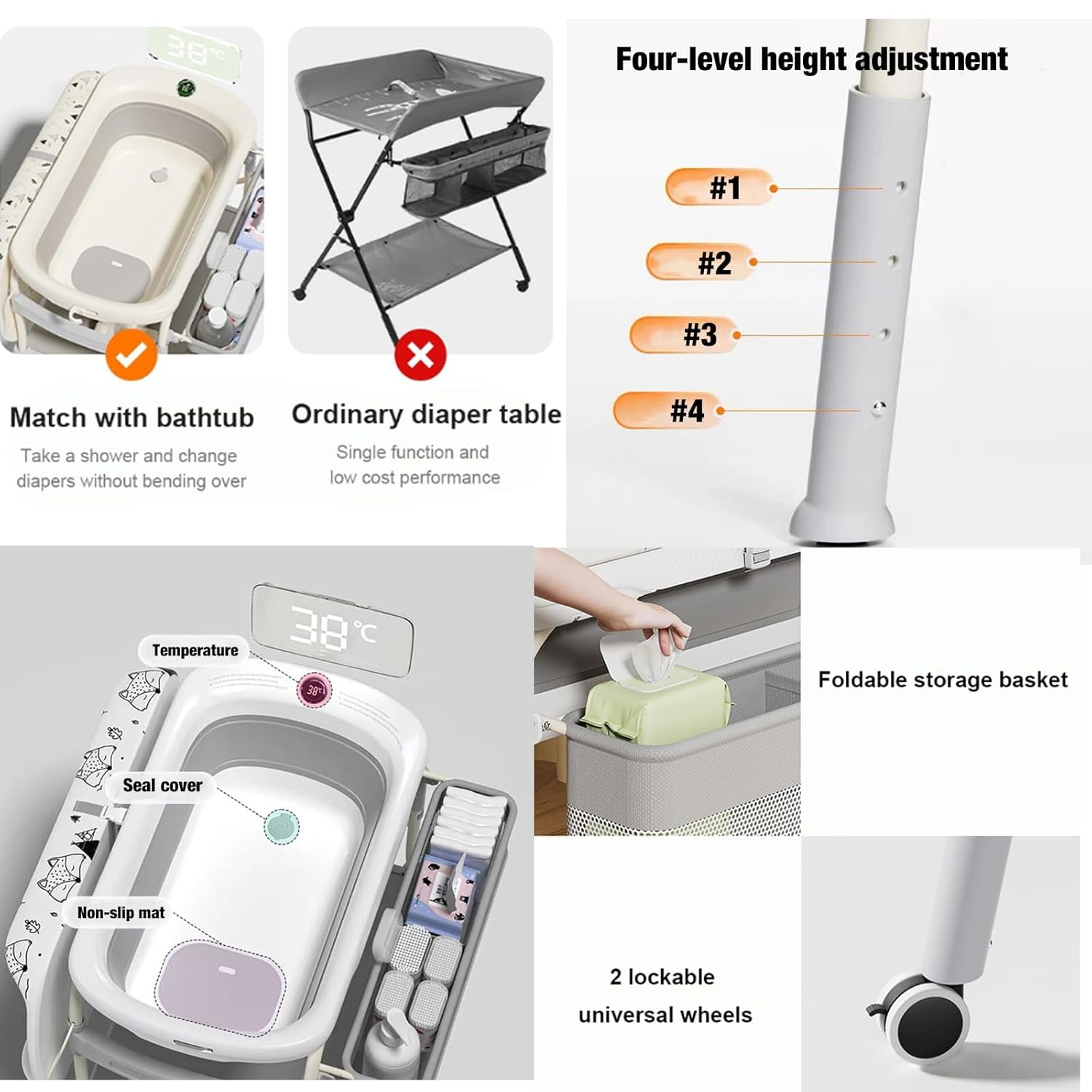 2 in 1ベビーチェンジングテーブル（お風呂付き）、折りた - Baby Nursery Dresser Changing Table のレビューと価格