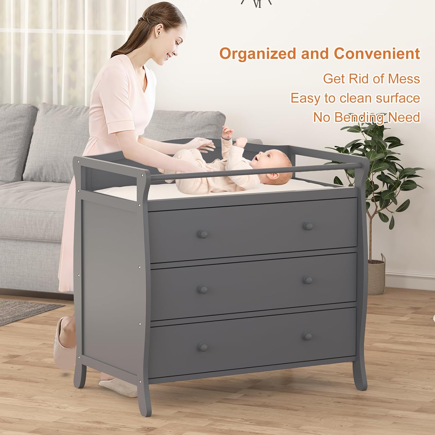 3段引き出し付きベビーおむつ交換台、木製おむつ交換台、安全ベ - Baby Nursery Dresser Changing Table のレビューと価格