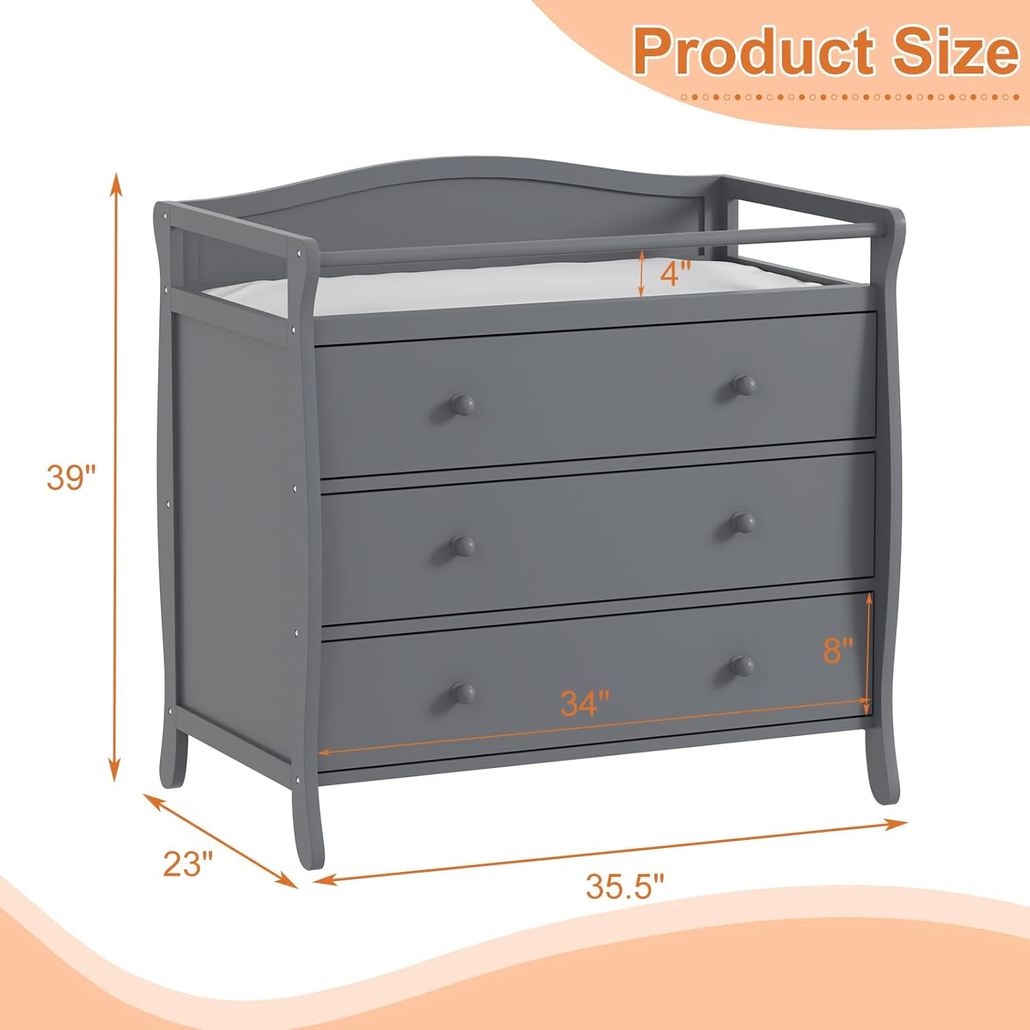 3段引き出し付きベビーおむつ交換台、木製おむつ交換台、安全ベ - Baby Nursery Dresser Changing Table のレビューと価格