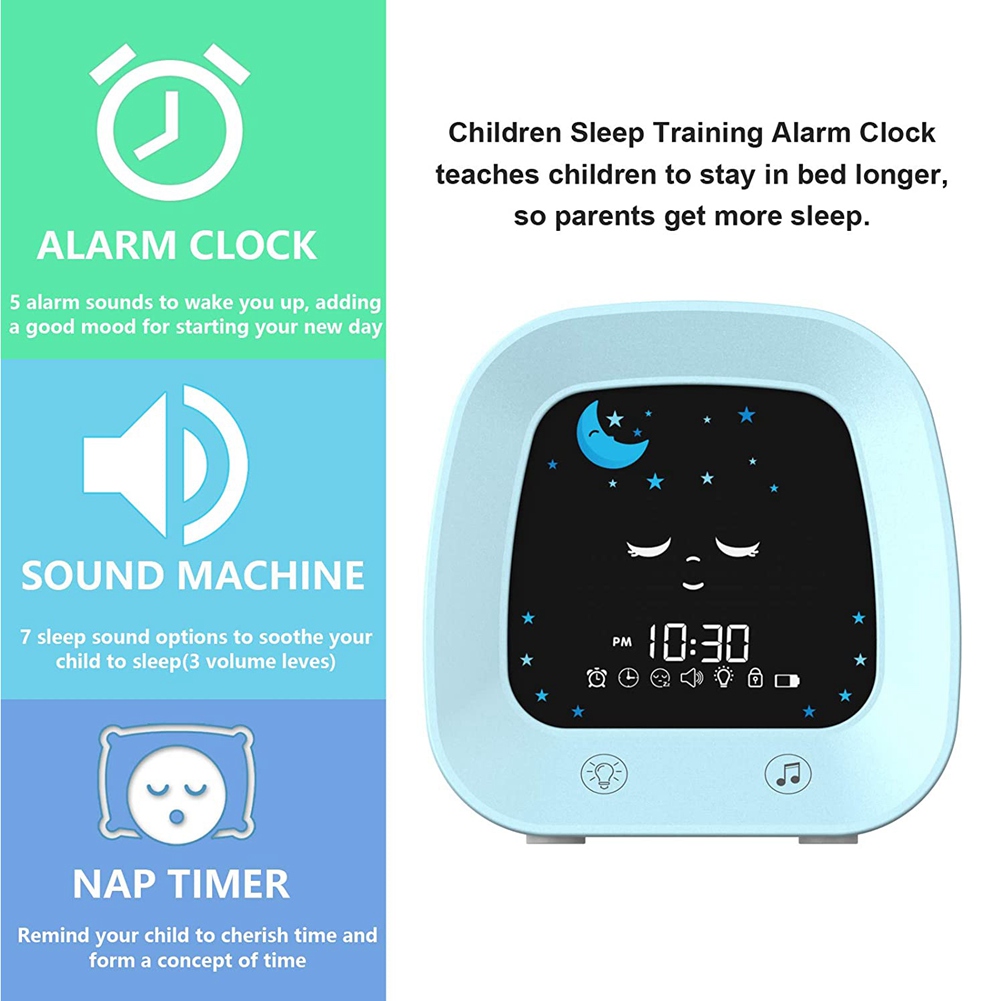 A23E-1 子供用目覚まし時計セット、4色の幼児用ナイトラ - Sound Sleep Trainer Clock のレビューと価格