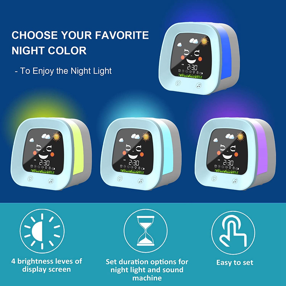 A23E-1 子供用目覚まし時計セット、4色の幼児用ナイトラ - Sound Sleep Trainer Clock のレビューと価格