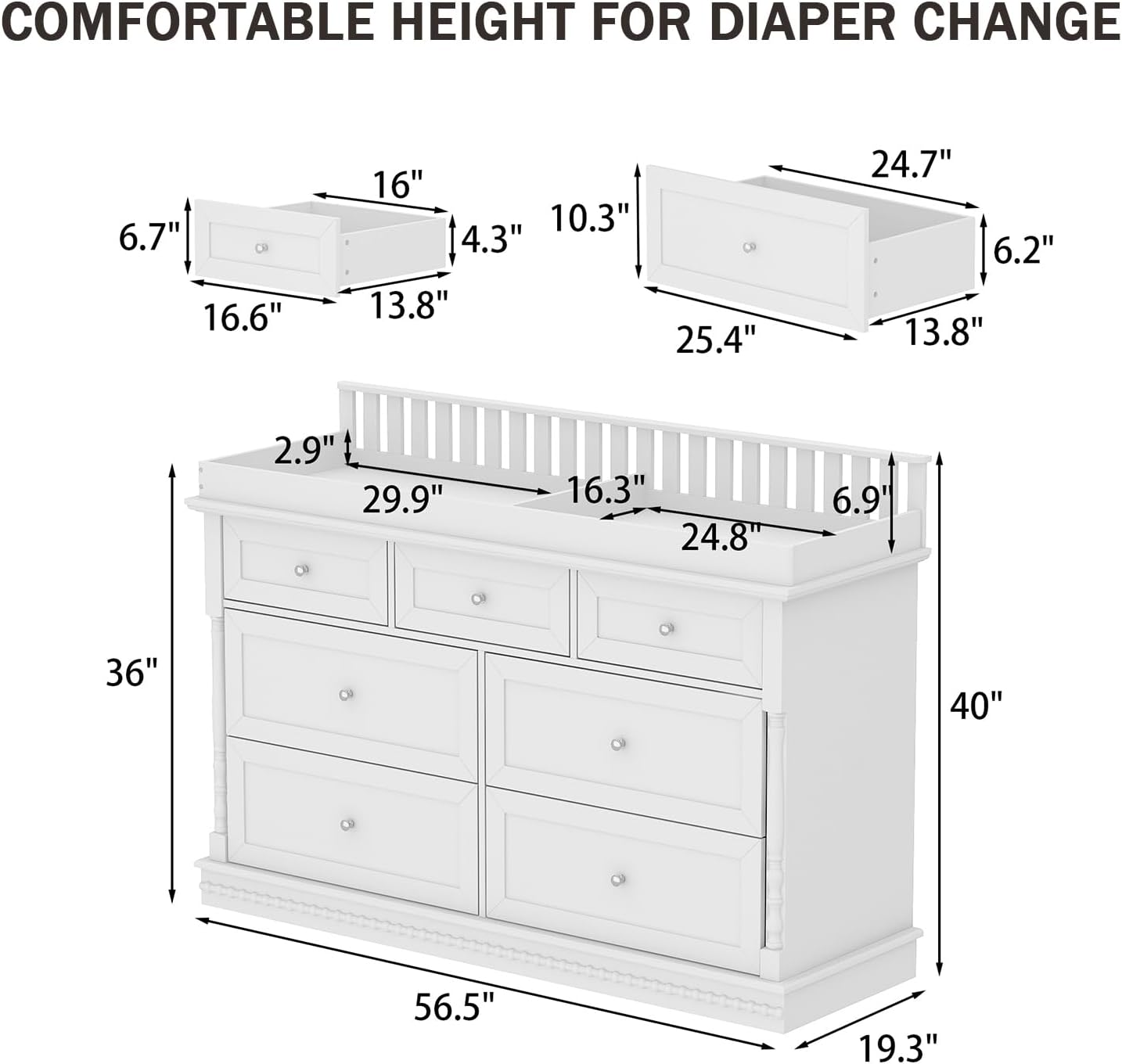 56.5インチベビーおむつ交換台付きドレッサー、取り外し可能 - Baby Nursery Dresser Changing Table のレビューと価格