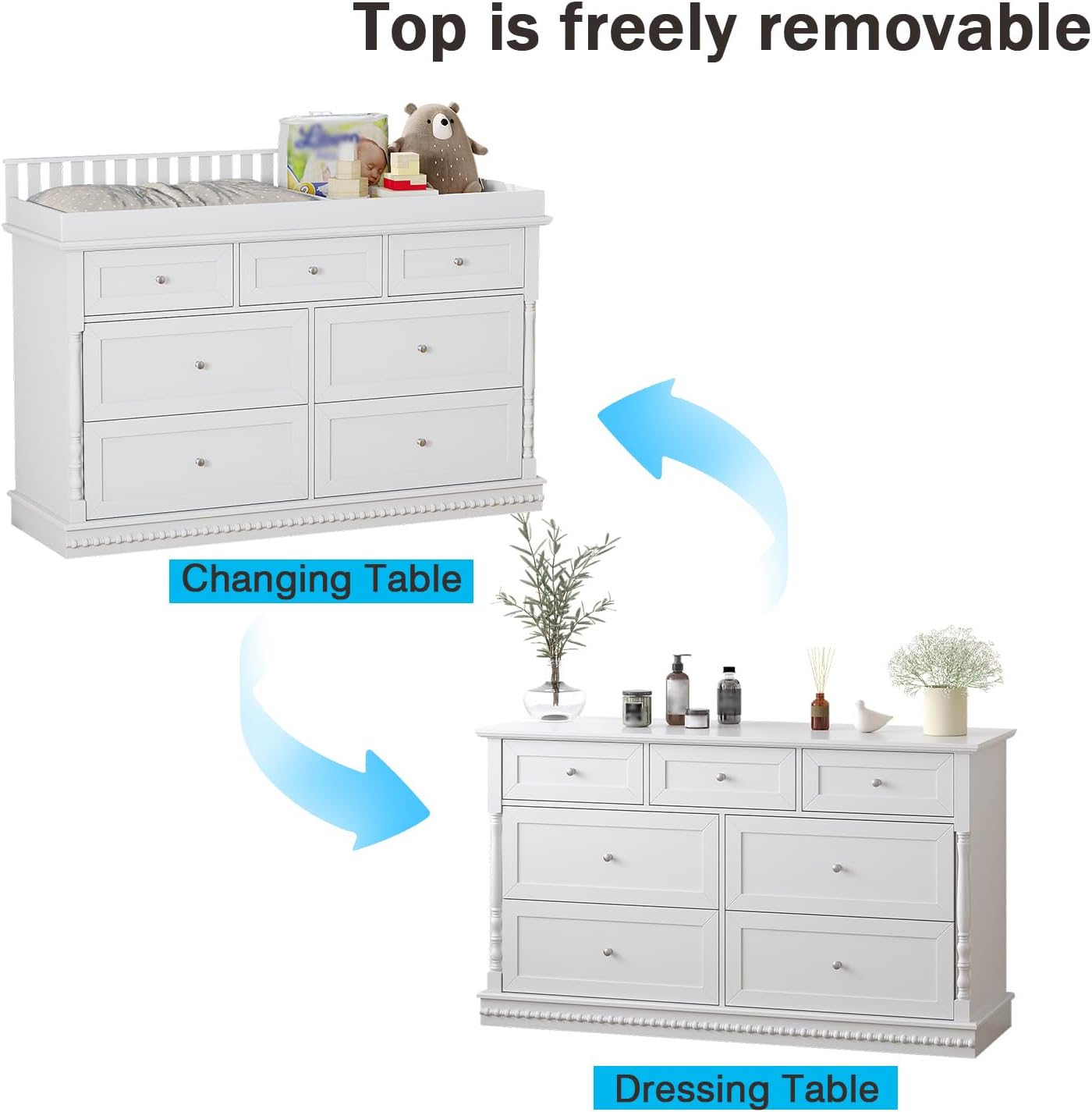 56.5インチベビーおむつ交換台付きドレッサー、取り外し可能 - Baby Nursery Dresser Changing Table のレビューと価格