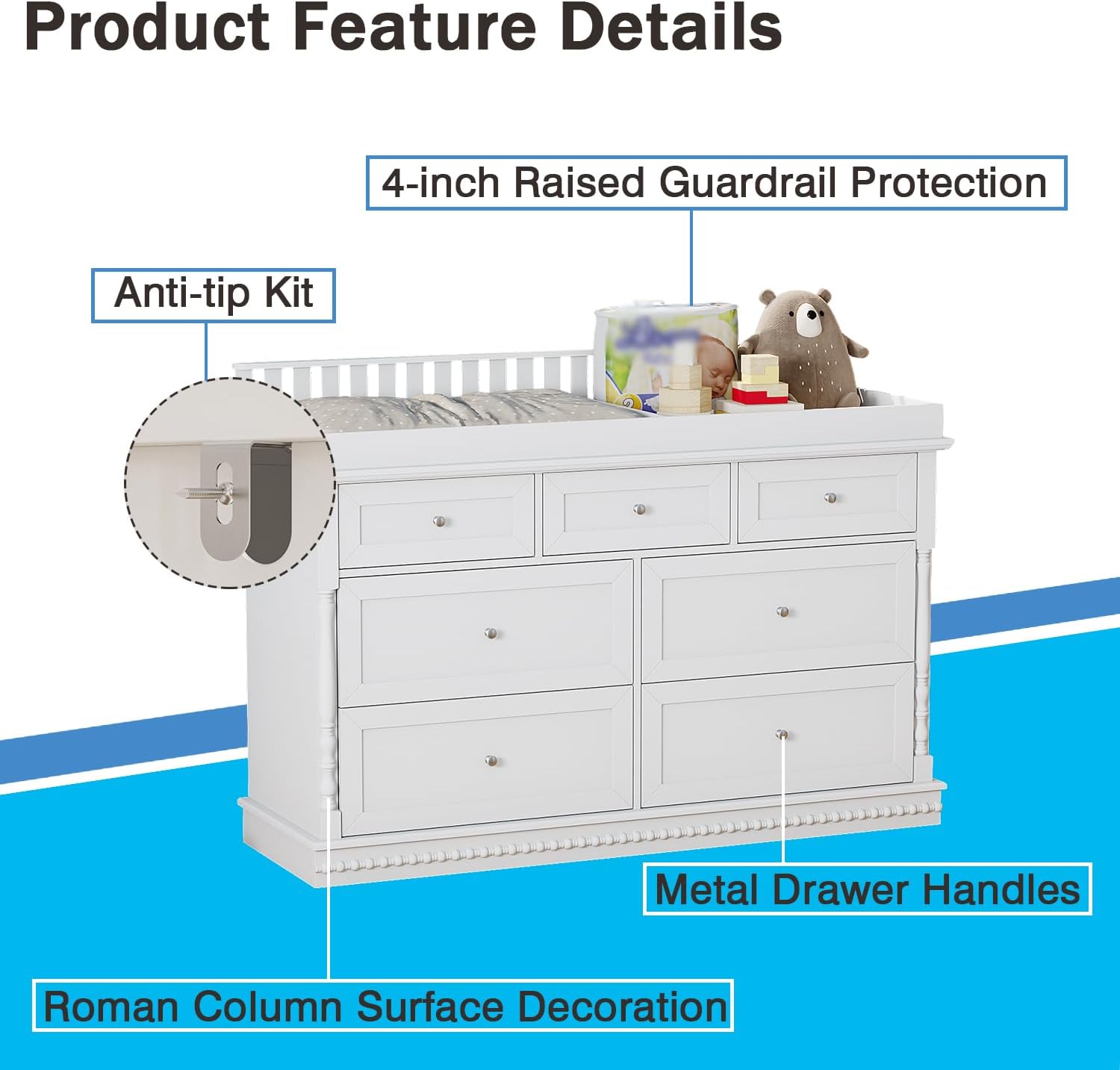 56.5インチベビーおむつ交換台付きドレッサー、取り外し可能 - Baby Nursery Dresser Changing Table のレビューと価格