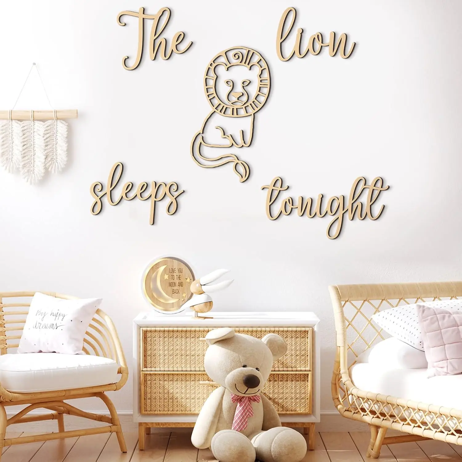 ライオンが今夜眠る 木製壁飾り - ジャングル動物の子供部屋 - Baby Nursery Jungle Theme のレビューと価格