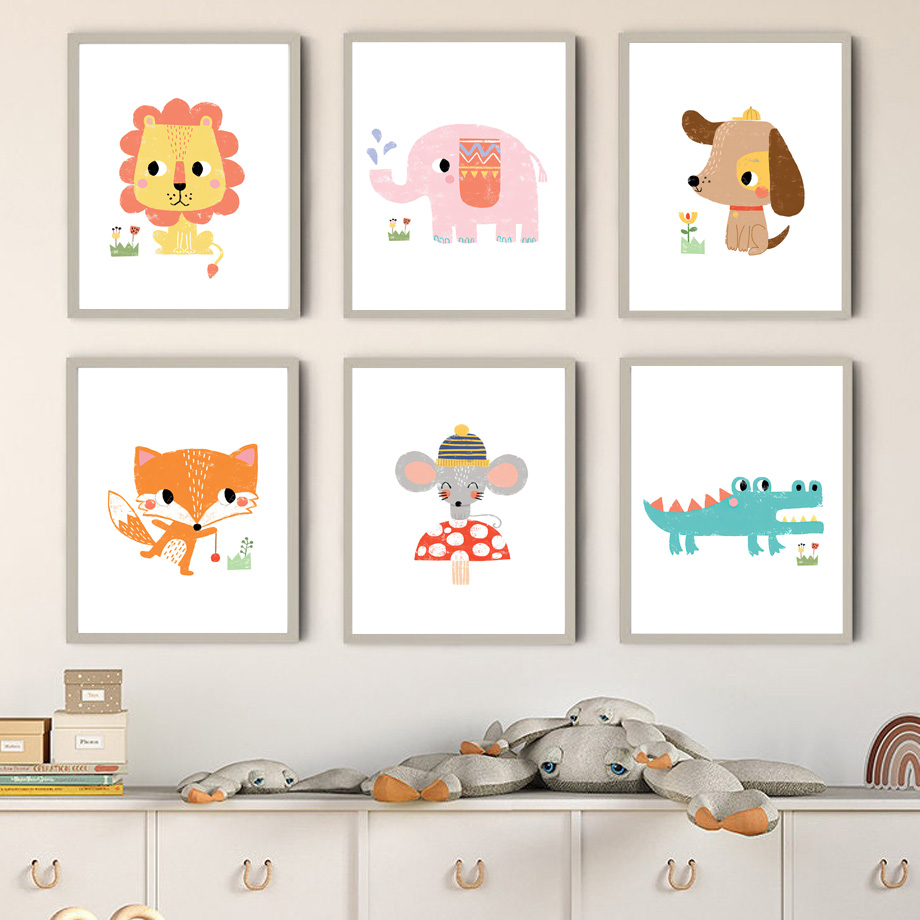 1pc フレームレスキャンバス絵画漫画赤ちゃん動物保育園壁ア - Baby Zoo Nursery のレビューと価格