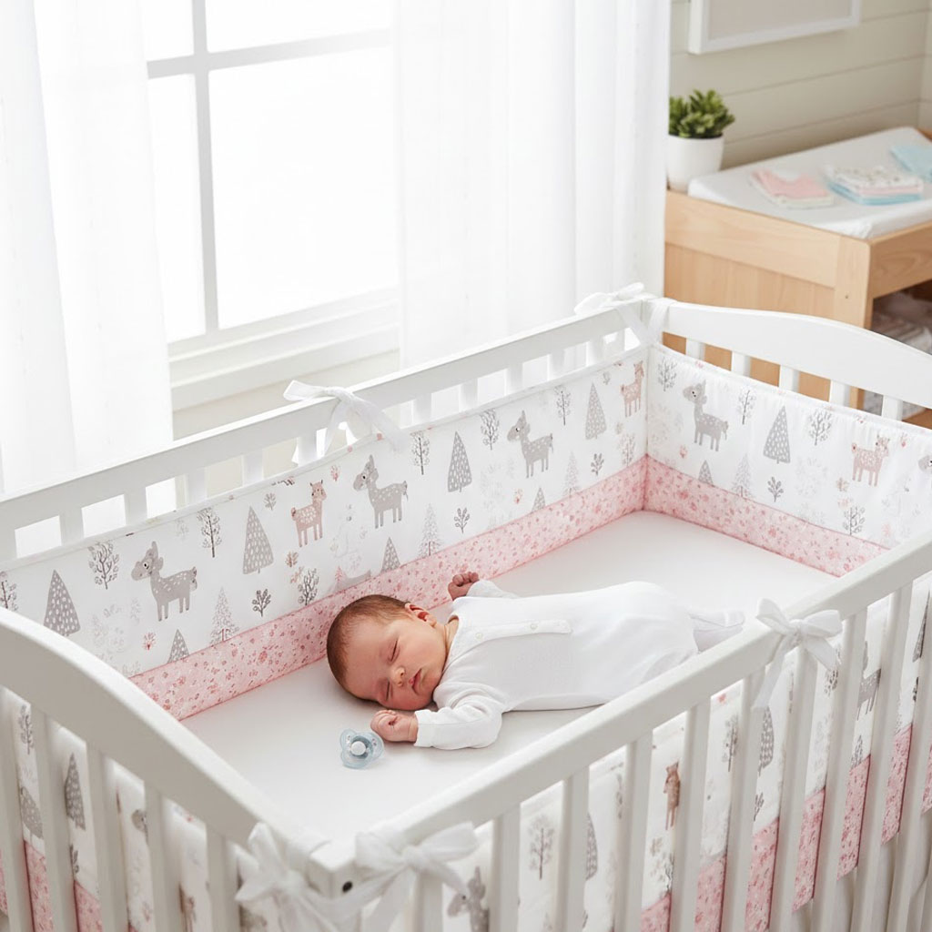 ピンクのコットンベビーベッドバンパー ソフト衝突防止ベッドガ - Baby Nursery Glider のレビューと価格