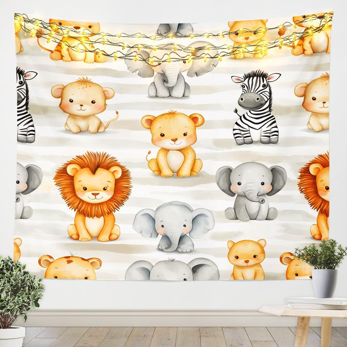 かわいいサファリジャングル動物タペストリー壁掛けボヘミアン保 - Baby Zoo Nursery のレビューと価格