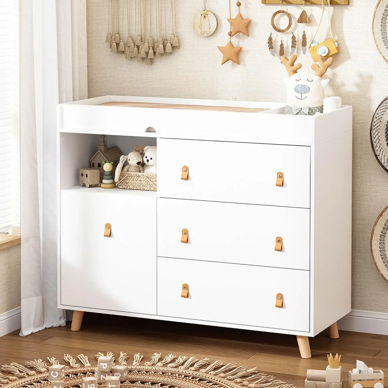 ベビー用チェスト兼おむつ替え台、引き出しと棚付き、隠しランド - Baby Nursery Dresser Changing Table のレビューと価格