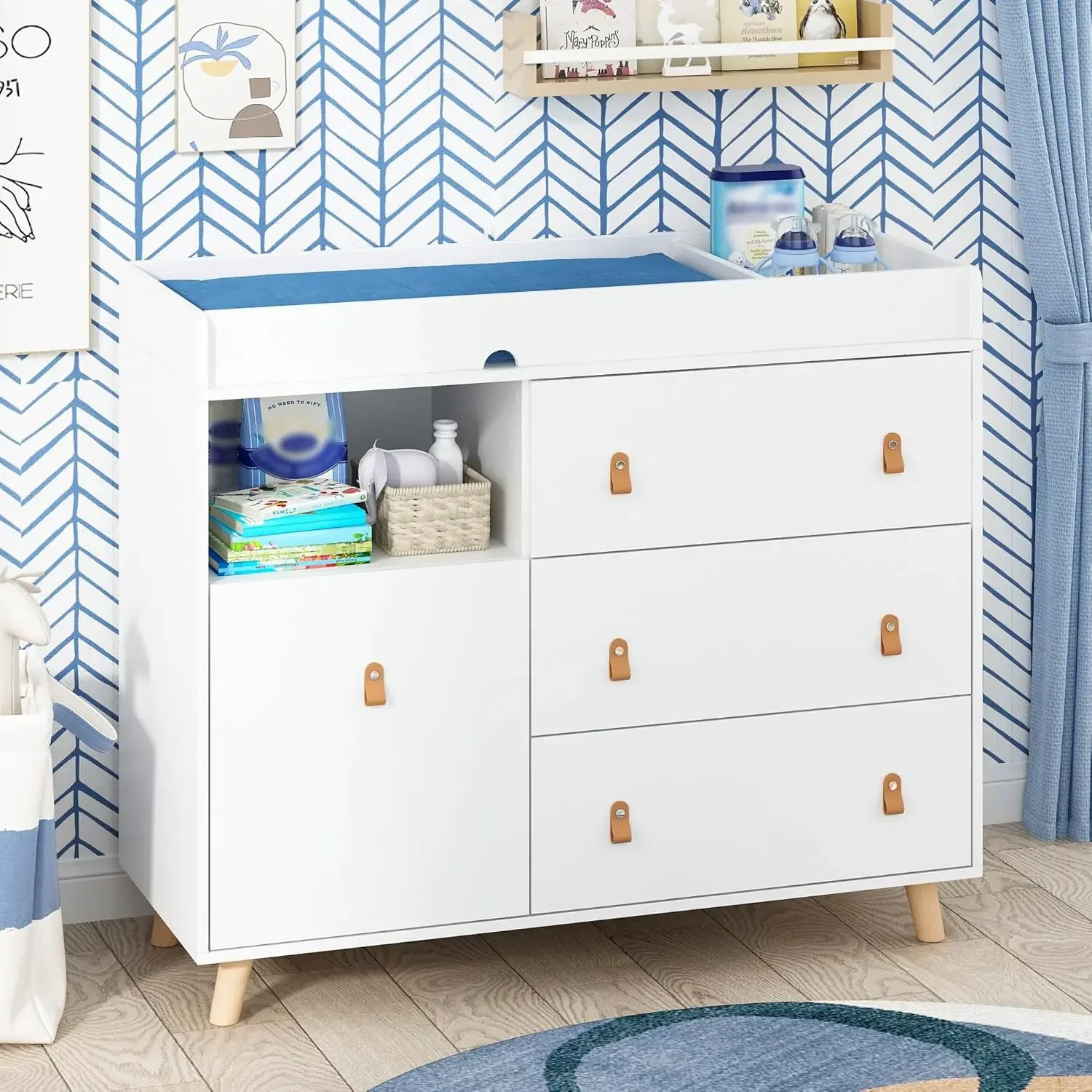 ベビー用チェスト兼おむつ替え台、引き出しと棚付き、隠しランド - Baby Nursery Dresser Changing Table のレビューと価格