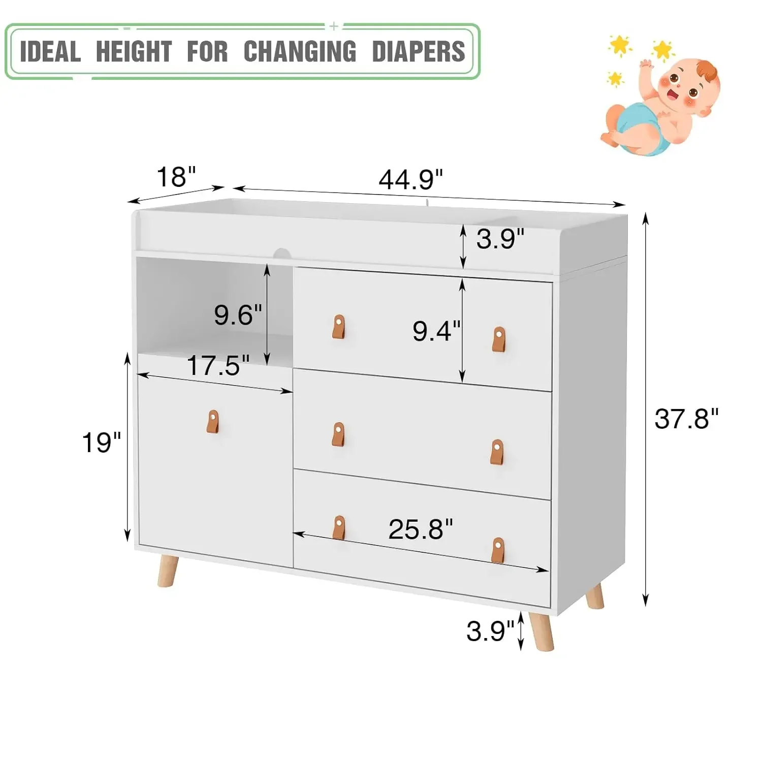 ベビー用チェスト兼おむつ替え台、引き出しと棚付き、隠しランド - Baby Nursery Dresser Changing Table のレビューと価格