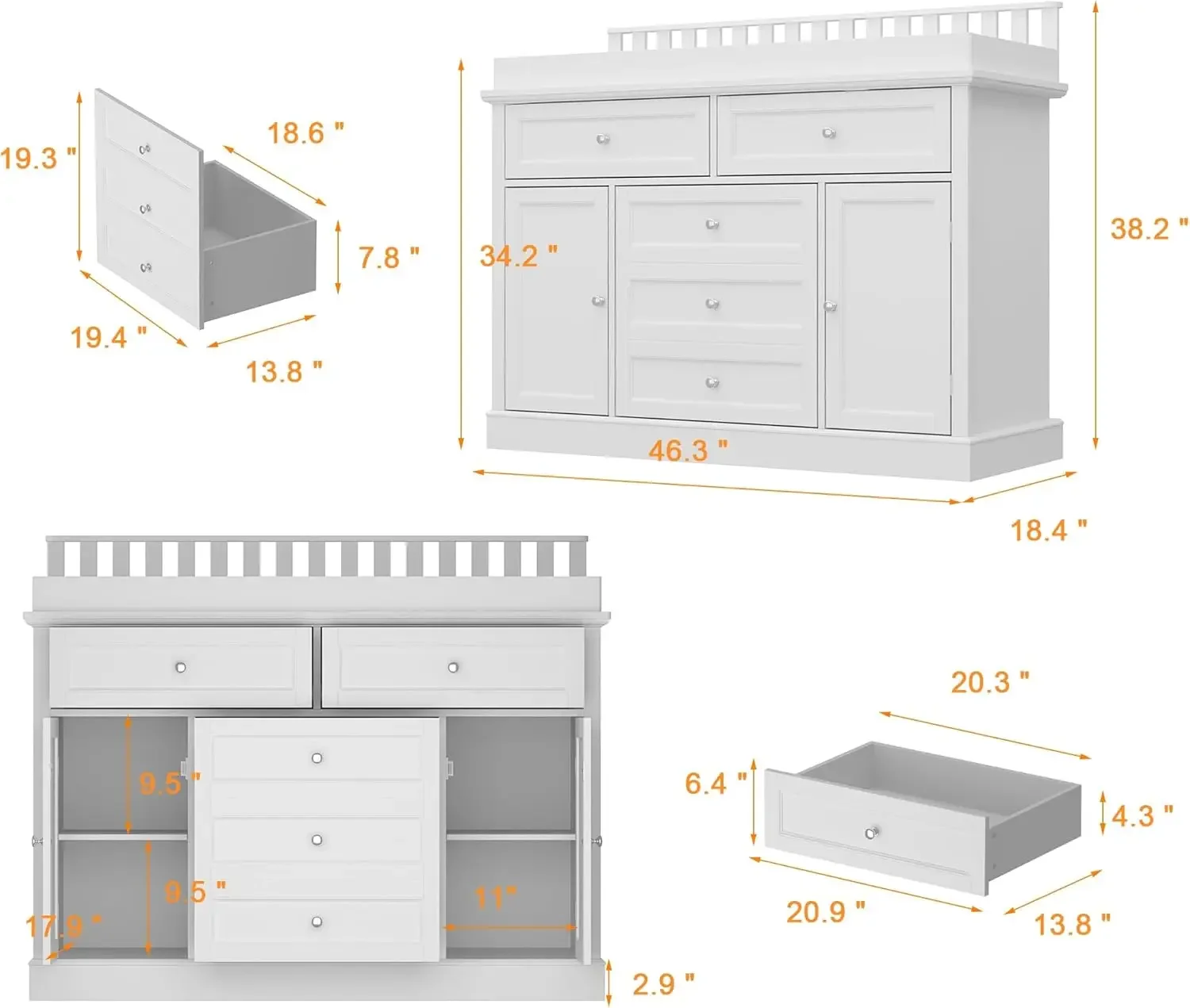 46個の収納引き出しと扉付きのベビー用ドレッサー、おむつ交換 - Baby Nursery Dresser Changing Table のレビューと価格