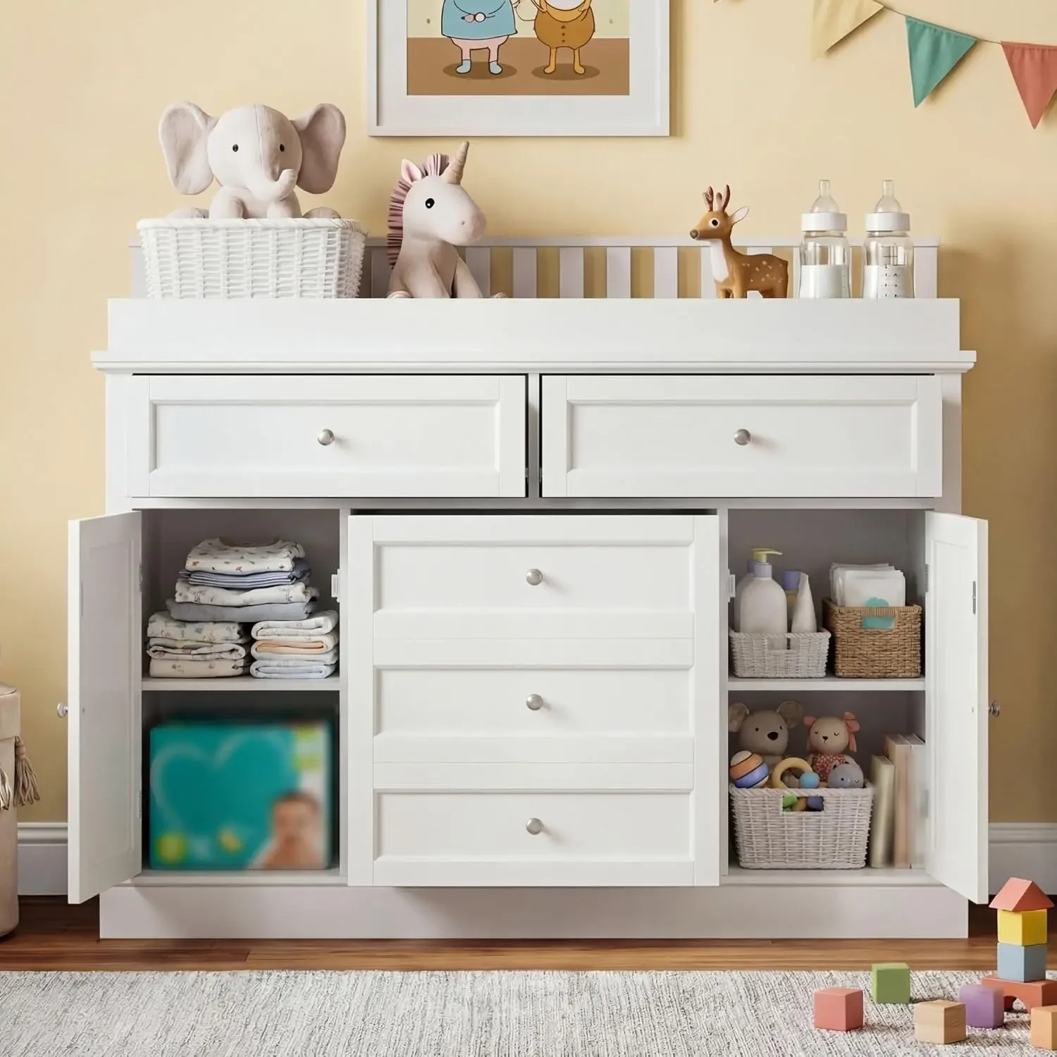 46個の収納引き出しと扉付きのベビー用ドレッサー、おむつ交換 - Baby Nursery Dresser Changing Table のレビューと価格