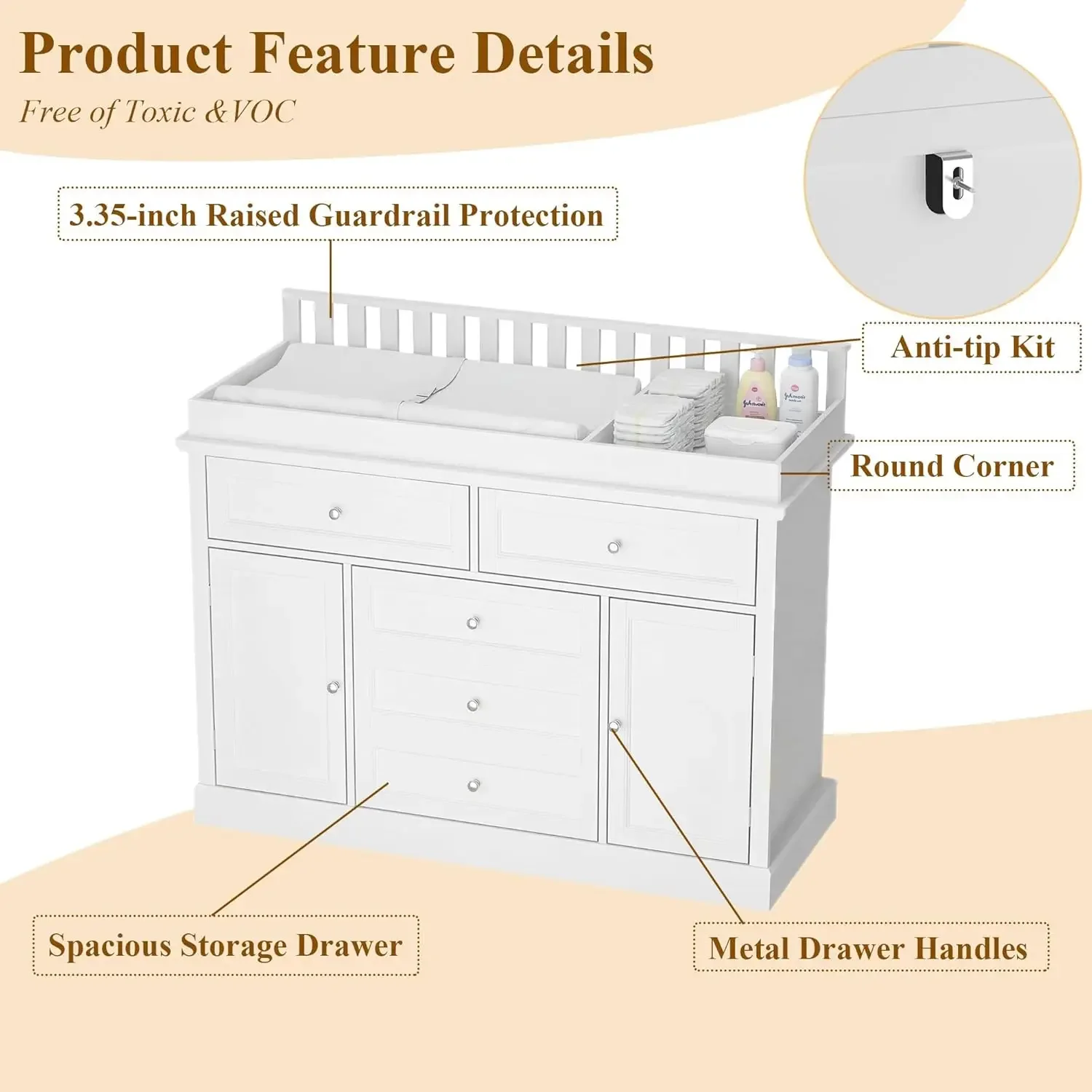 46個の収納引き出しと扉付きのベビー用ドレッサー、おむつ交換 - Baby Nursery Dresser Changing Table のレビューと価格
