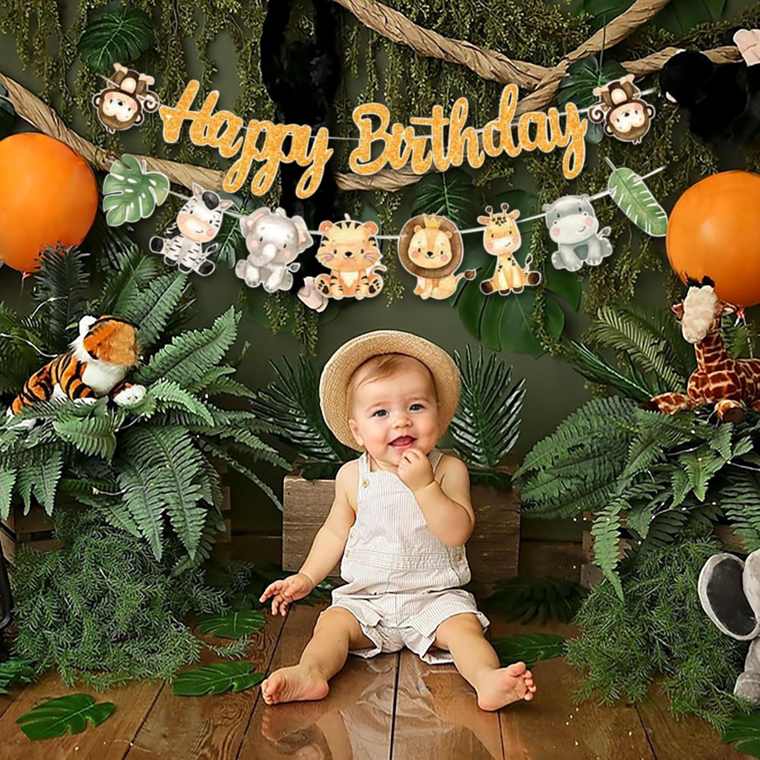 ジャングルサファリハッピーバースデーバナー ゴールドレター  - Baby Nursery Jungle Theme のレビューと価格